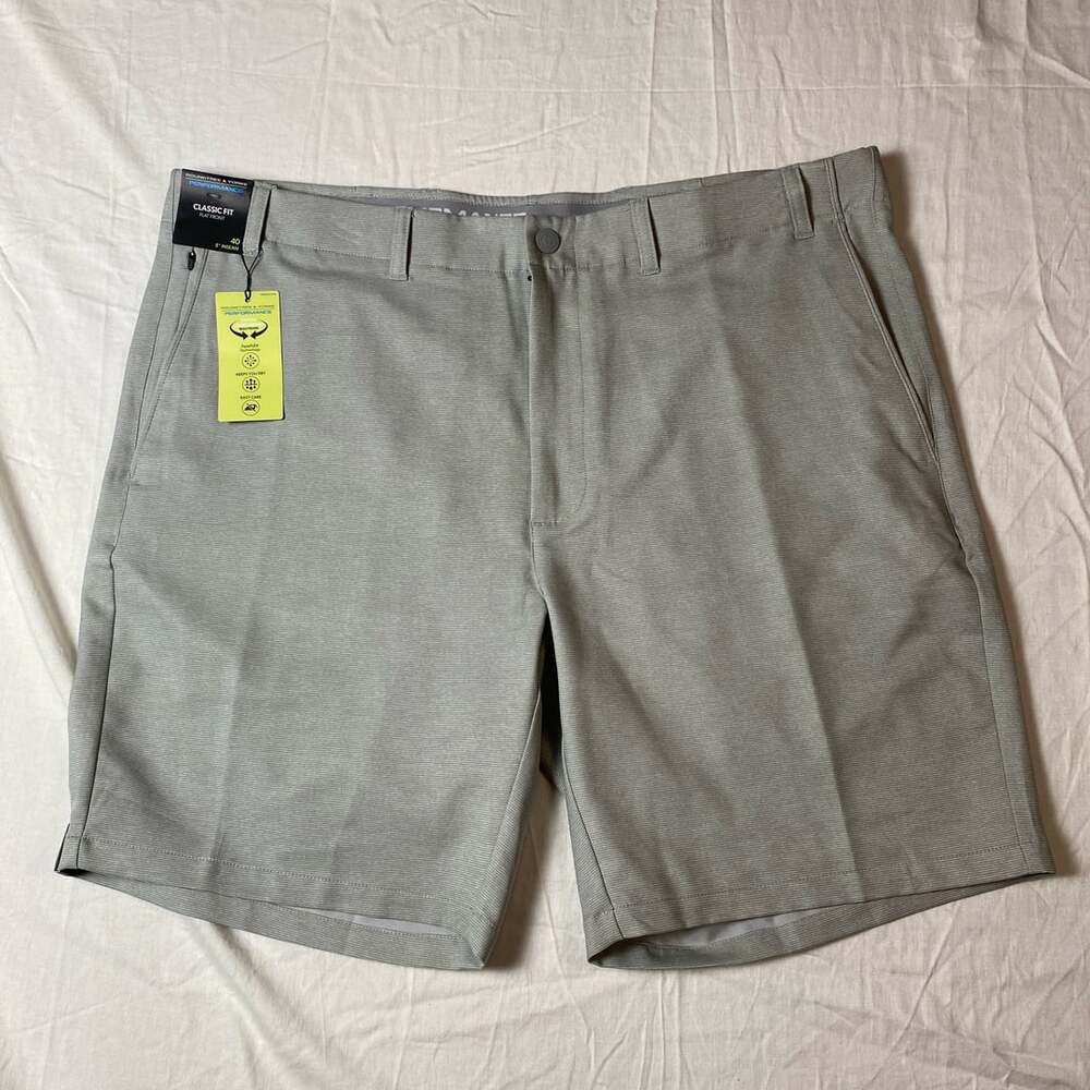 Roundtree & Yorke Performance Classic Fit Flat Front Shorts 40 Gray (1348)